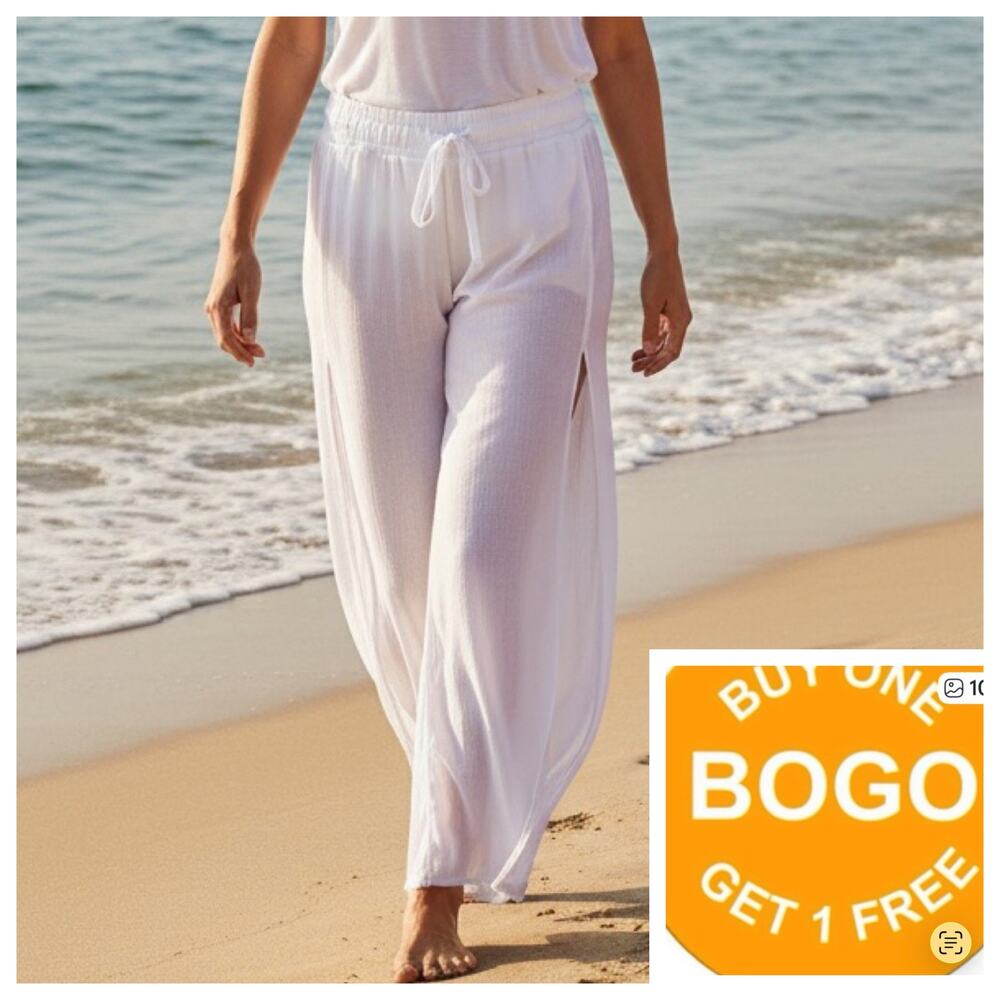 Cover 2 Cover Flowy Slit Wide-Leg Pants Bright white size Med NWT